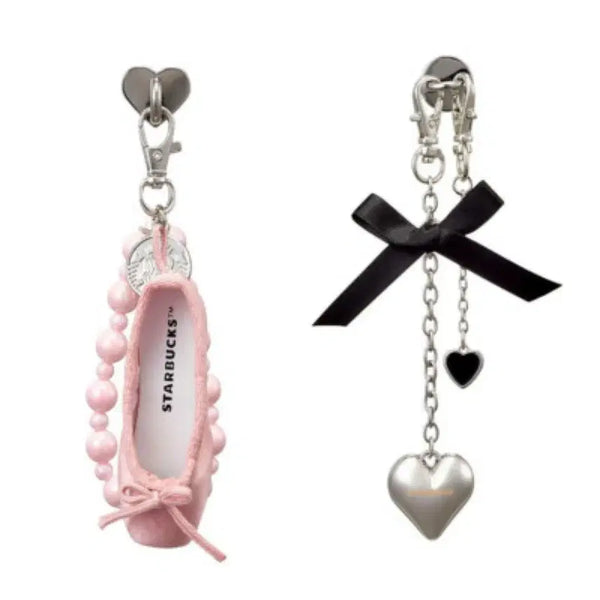 [BUNJANG] Starbucks Pink Sue Deco Chain Heart Deco Chain Keychain Ballet Black Keyring Bundle Set / 일괄 스타벅스 핑크슈 데코 체인 하트 데코 체인 키체인 발레 블랙 키링