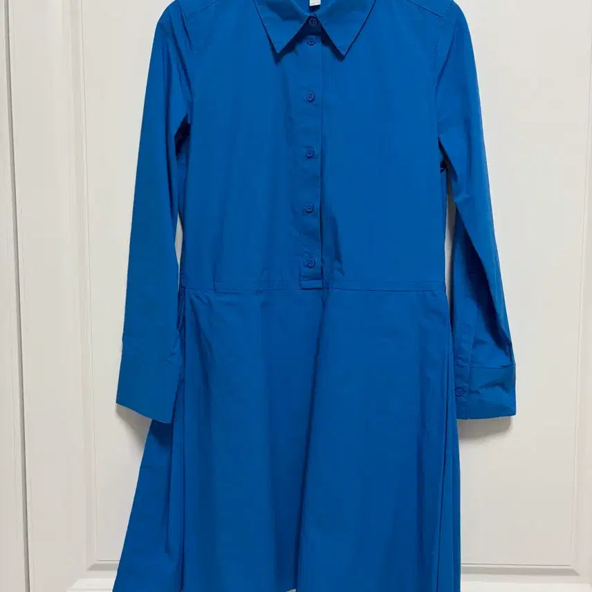 [BUNJANG] COS Pleated Detail Cotton Shirt Dress Blue Size 34 / COS 코스 플리츠 디테일 코튼 셔츠 원피스 34사이즈 새상품 블루색상