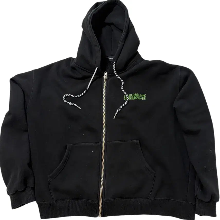 [BUNJANG] UNDERBASE Black Logo Hoodie Zip-Up / UNDERBASE 블랙 후드 집업