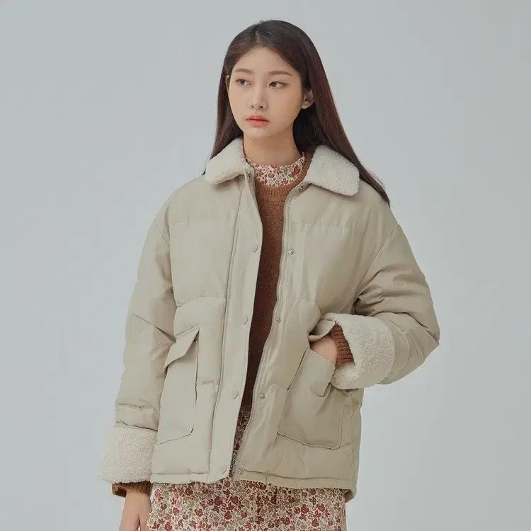 [BUNJANG] Mixxo Oversized Sherpa Colorblock Short Puffer / 미쏘 오버핏 덤블배색 숏 푸퍼