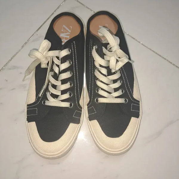 [BUNJANG] Zara Canvas Sneakers Mules Black / 자라 운동화 블로퍼 뮬