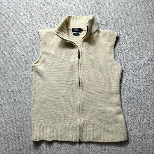 [BUNJANG] Polo Ralph Lauren Beige Knit Zip Vest M / 폴로 랄프로렌 베이지 컬러 니트 집업 조끼 M
