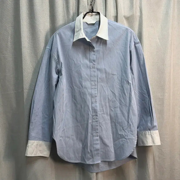 [BUNJANG] LEVAR Loose Fit Cotton Stripe Long Sleeve Shirt / [F] 르바(LEVAR) 루즈핏 코튼 스트라이프 긴팔 롱 셔츠