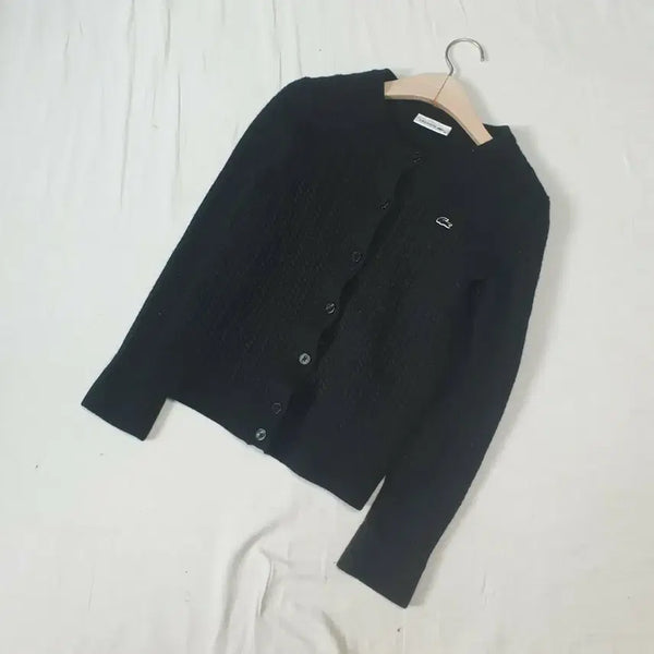 [BUNJANG] Lacoste Black Wool Cable Knit Cardigan Size 36 / 라코스테 블랙 울 케이블 가디건 36