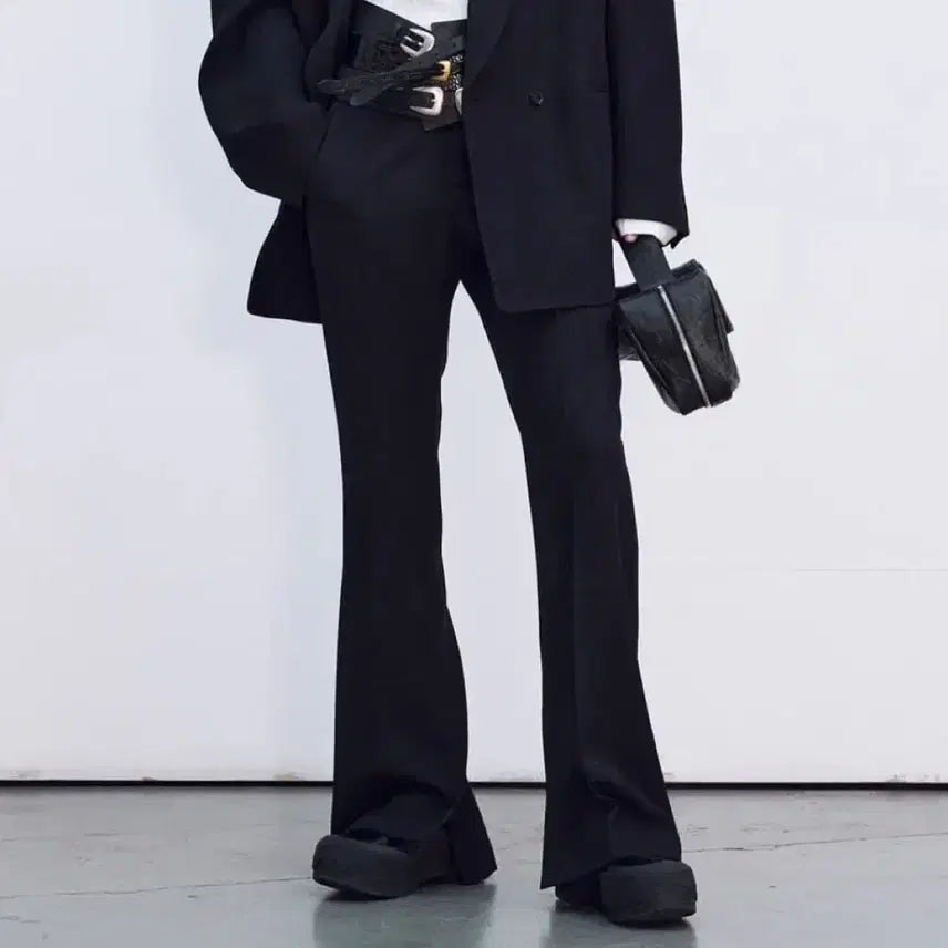 [BUNJANG] Recto 24SS Groove Pants Black Slit Flare Slacks / [S] 렉토 24ss 그루브 팬츠 블랙 슬릿 플레어 슬랙스