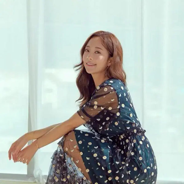 [BUNJANG] SJSJ Floral Embroidered Chiffon Long Dress / 한섬 SJSJ 플라워 자수 쉬폰 롱 원피스