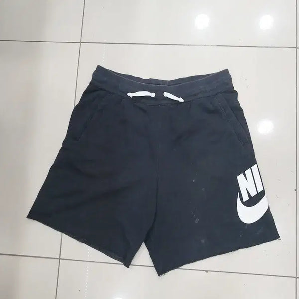 [BUNJANG] Nike Black Banded Shorts / 나이키 허리80 밴딩 검정색 반바지 밑단오버로크 빈티지 오염 중고