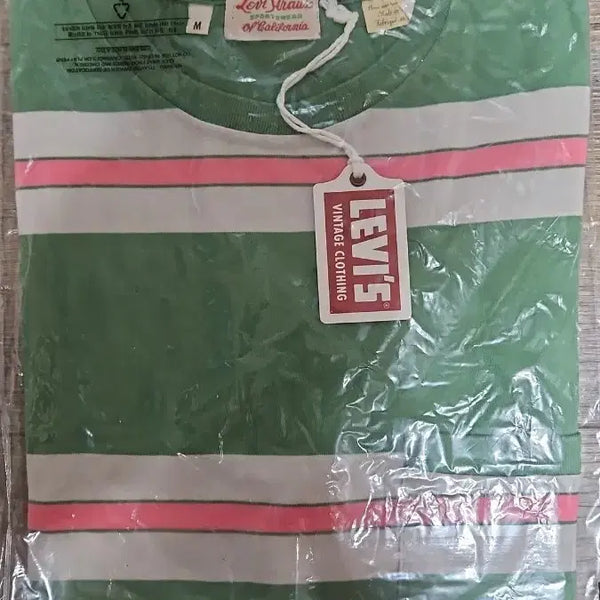 [BUNJANG] Levi's Vintage Clothing 1940's Split Hem T-Shirt Watermelon Pink Stripe / 리바이스 LVC 1940's 스프릿 헴 티셔츠 워터멜론 핑크 멀티 M