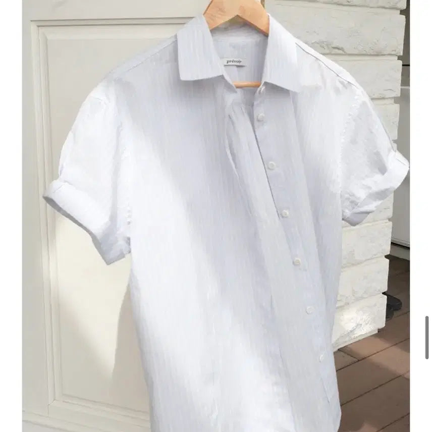 [BUNJANG] Prebuah Roll-up Stripe Short-Sleeve Shirt / 프레부아 롤업 스트라이프 반팔셔츠