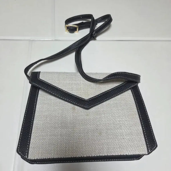 [BUNJANG] Ivory Canvas Black Colorblock Crossbody Bag / 아이보리 캔버스 블랙 배색 크로스백