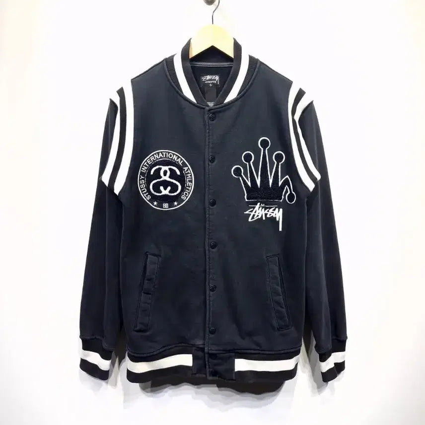 [BUNJANG] Stussy Crown Chenille Logo Cotton Stadium Varsity Jacket / 스투시(STUSSY)크라운 셔닐 로고 코튼 스타디움 바시티자켓