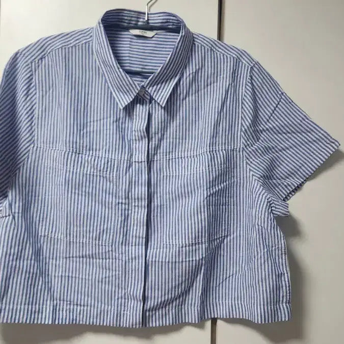 [BUNJANG] TOPTEN Blue Stripe Cropped Short-Sleeve Shirt XXL / 탑텐 블루 스트라이프  크롭 반팔 셔츠 XXL