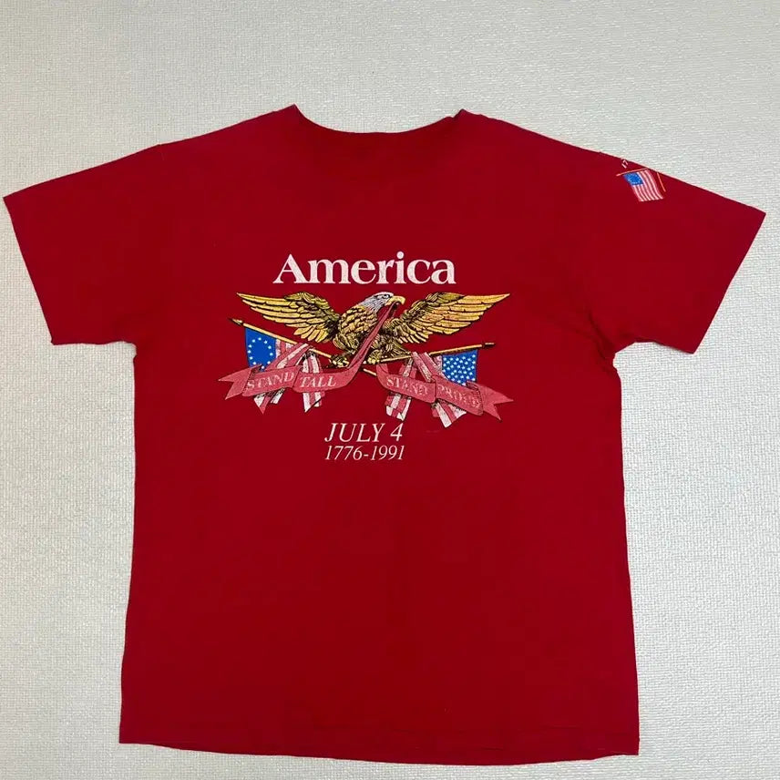 [BUNJANG] Vintage 90s American Flag Red T-Shirt (L) / 90s 빈티지 아메리카플레그 레드티셔츠 L사이즈