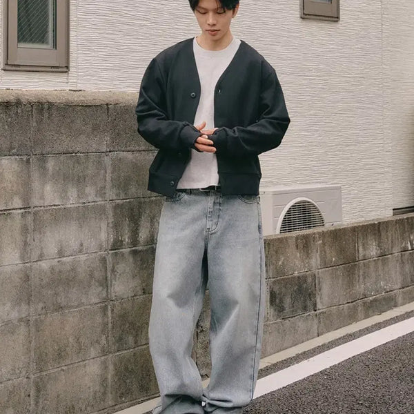 [BUNJANG] ZER0 New Chi Back Washed Over Curved Denim Pants - Gracie Blue / [제로] 신치 백 워시드 오버 커브드 데님 팬츠 [그레이시 블루]