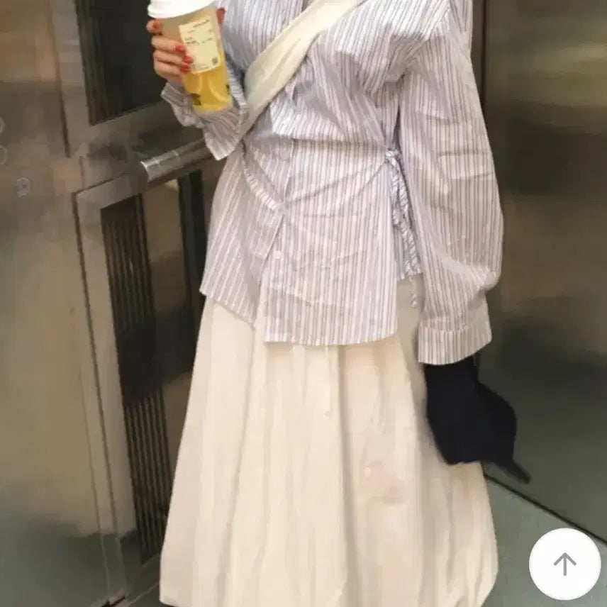[BUNJANG] Yoiyo Stripe Shirt and Balloon Skirt Set / 에이블리 요이요 스트라이프 셔츠 + 벌룬스커트 세트