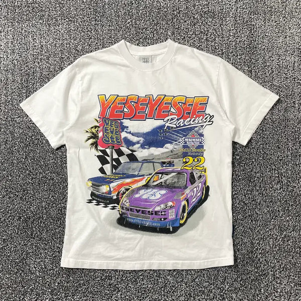 [BUNJANG] YES I C Big Printing Racing T-Shirt - White / 빈티지9. 예쓰아이씨 빅프린팅 레이싱 반팔 티셔츠 반소매 화이트