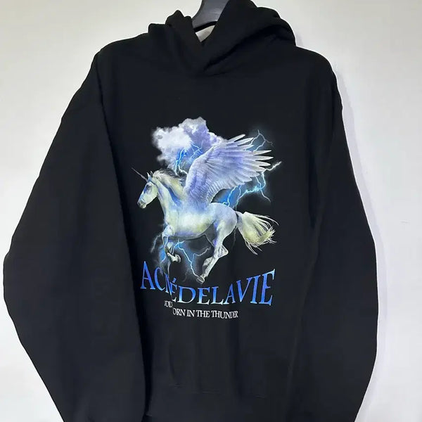 [BUNJANG] ACMEDRAWY Unicorn Graphic Hoodie Black Size 1 / 아크메드라비 블랙 유니콘 후드티 1사이즈