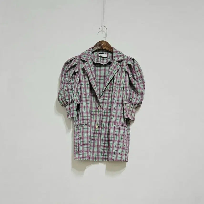 [BUNJANG] Puff Check Long Jacket / 퍼프 체크 롱자켓