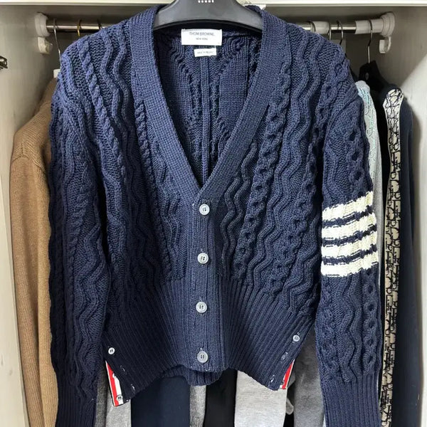 [BUNJANG] Thom Browne Navy Cable Knit Cardigan Size 4 / 새상품급 톰브라운 네이비 케이블 니트 가디건 4사이즈