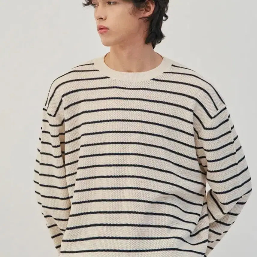 [BUNJANG] Musinsa Semi Oversized Striped Round Neck Knit / 무신사 세미 오버핏 스트라이프 라운드넥 니트 팔아요