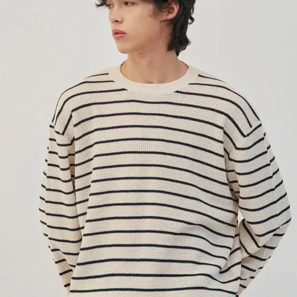 [BUNJANG] Musinsa Semi Oversized Striped Round Neck Knit / 무신사 세미 오버핏 스트라이프 라운드넥 니트 팔아요