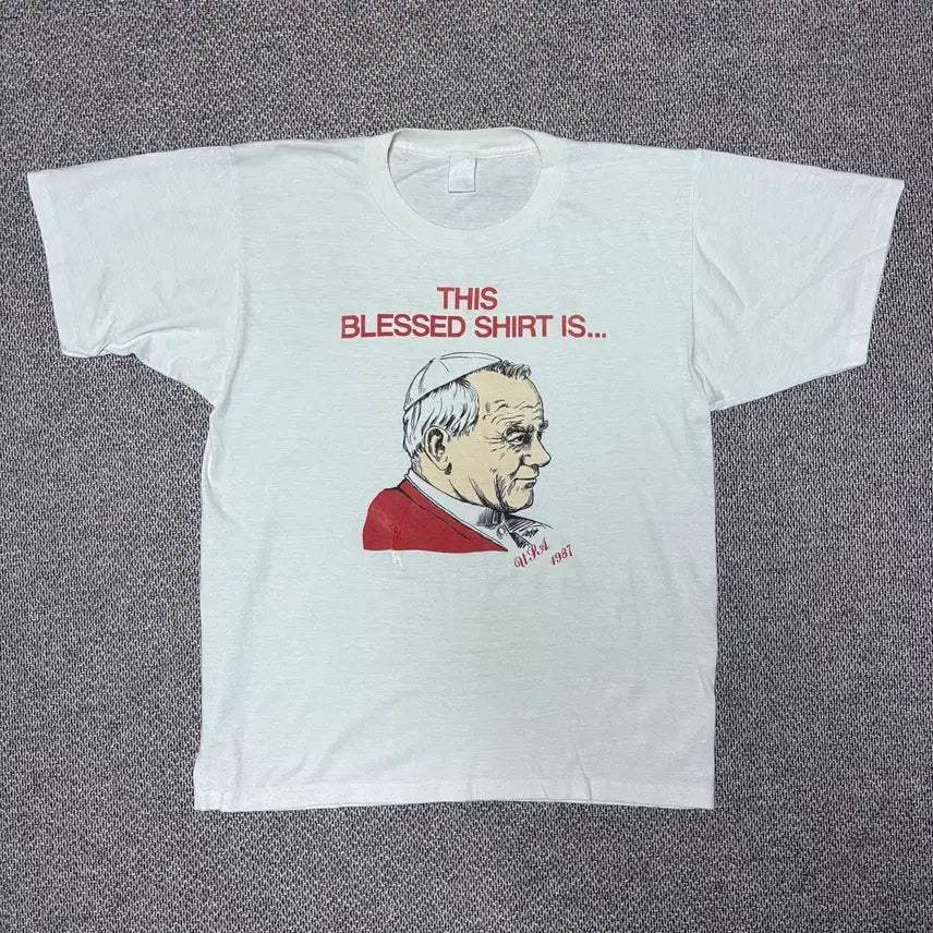 [BUNJANG] 1980s Pope John Paul II Hydrogen Seam T-Shirt / [L] 80s 교황 요한 바오르 2세 빈티지 수소봉제 티셔츠