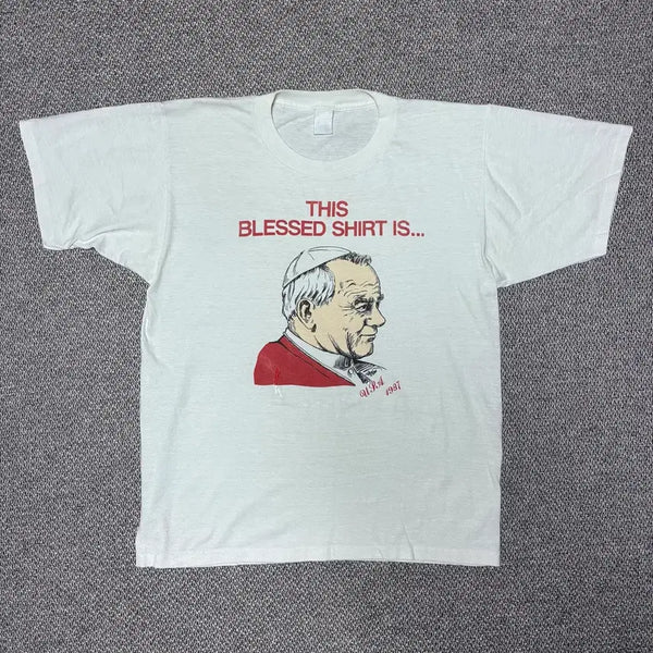 [BUNJANG] 1980s Pope John Paul II Hydrogen Seam T-Shirt / [L] 80s 교황 요한 바오르 2세 빈티지 수소봉제 티셔츠