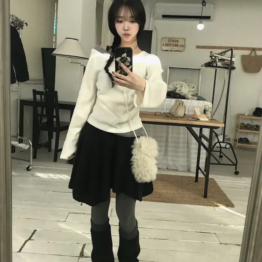 [BUNJANG] Kirev Soft Fleece Layered Shirring T-Shirt / 키레브 소프트 플리스 레이어드 셔링 티