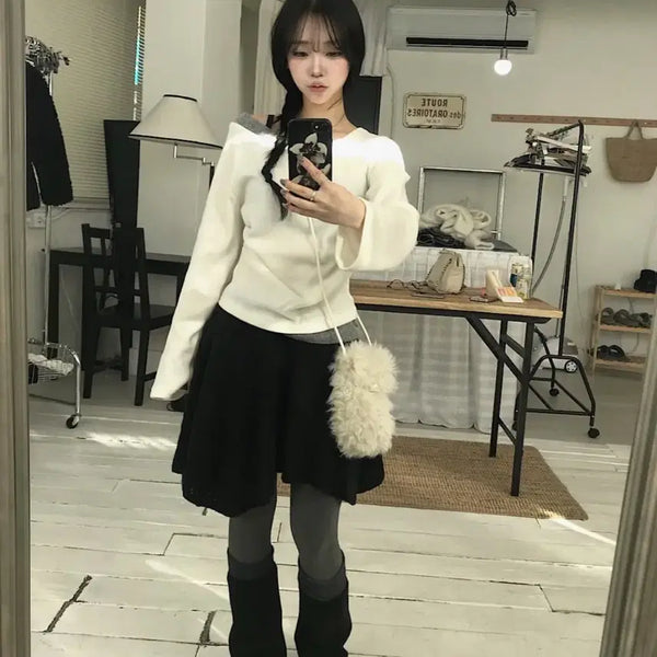 [BUNJANG] Kirev Soft Fleece Layered Shirring T-Shirt / 키레브 소프트 플리스 레이어드 셔링 티
