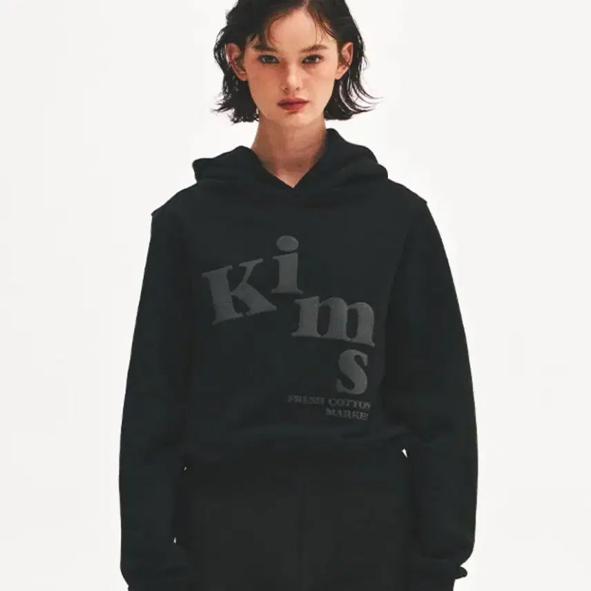 [BUNJANG] Kim's Messy Alpha Logo Hoodie Black F / 킴스 메시 알파 로고 후디 블랙 F