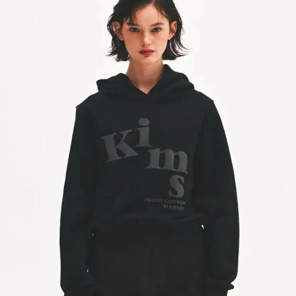 [BUNJANG] Kim's Messy Alpha Logo Hoodie Black F / 킴스 메시 알파 로고 후디 블랙 F