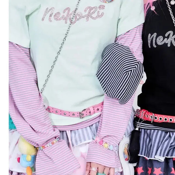 [BUNJANG] Nekori Layered Tea Candy Color T-shirt / 네코리 nekori 엄브이 너큐 팝핑캔디 레이어드 티 캔디색상