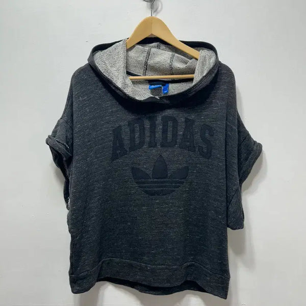 [BUNJANG] Adidas Short Sleeve Hoodie T-Shirt Grey Size M / 아디다스 반팔 후드 티셔츠 그레이 90사이즈 M