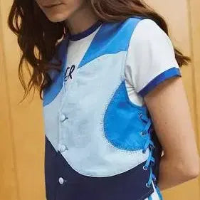 [BUNJANG] House of Sunny Colorblock Lace-Up Cropped Vest / 하우스오브써니 2022 컬러블록 레이스업 크롭 베스트 M사이즈