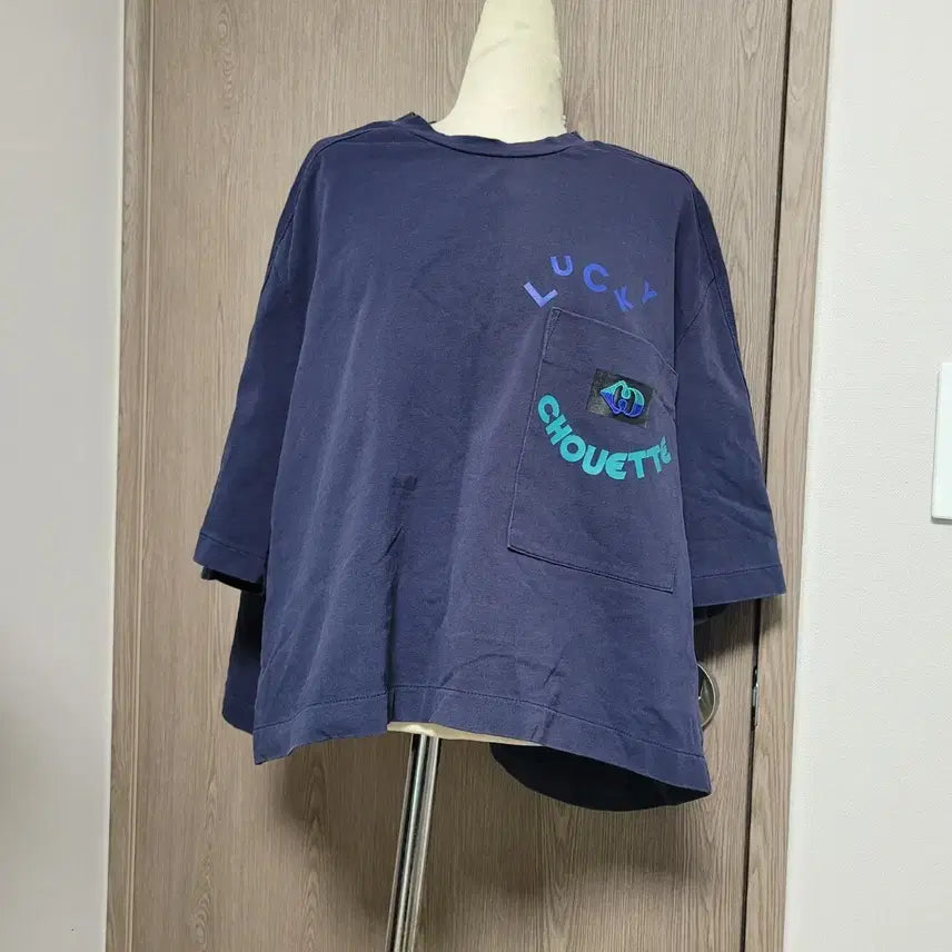 [BUNJANG] Lucky Chouette Navy Half Sleeve T-Shirt A-Line Fit / 럭키슈에뜨 네이비 반팔 티셔츠 A라인