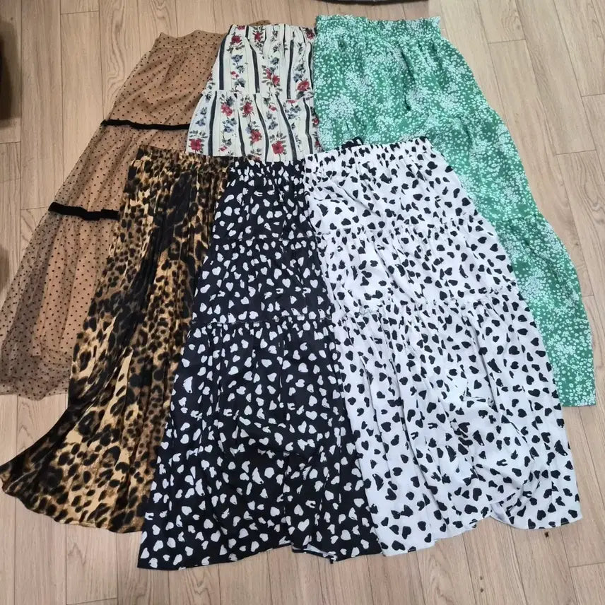 [BUNJANG] Patterned Long Skirt Set (Floral, Polka Dot, Leopard) / 패턴 롱 스커트 모음 (플라워/도트/레오파드)
