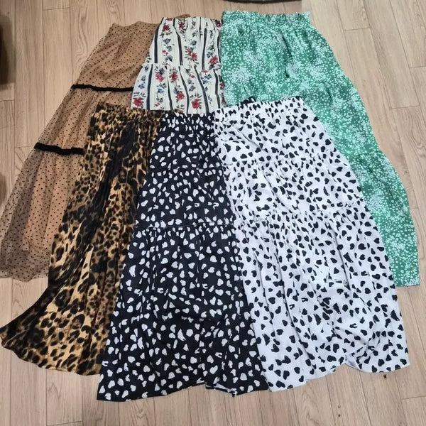[BUNJANG] Patterned Long Skirt Set (Floral, Polka Dot, Leopard) / 패턴 롱 스커트 모음 (플라워/도트/레오파드)