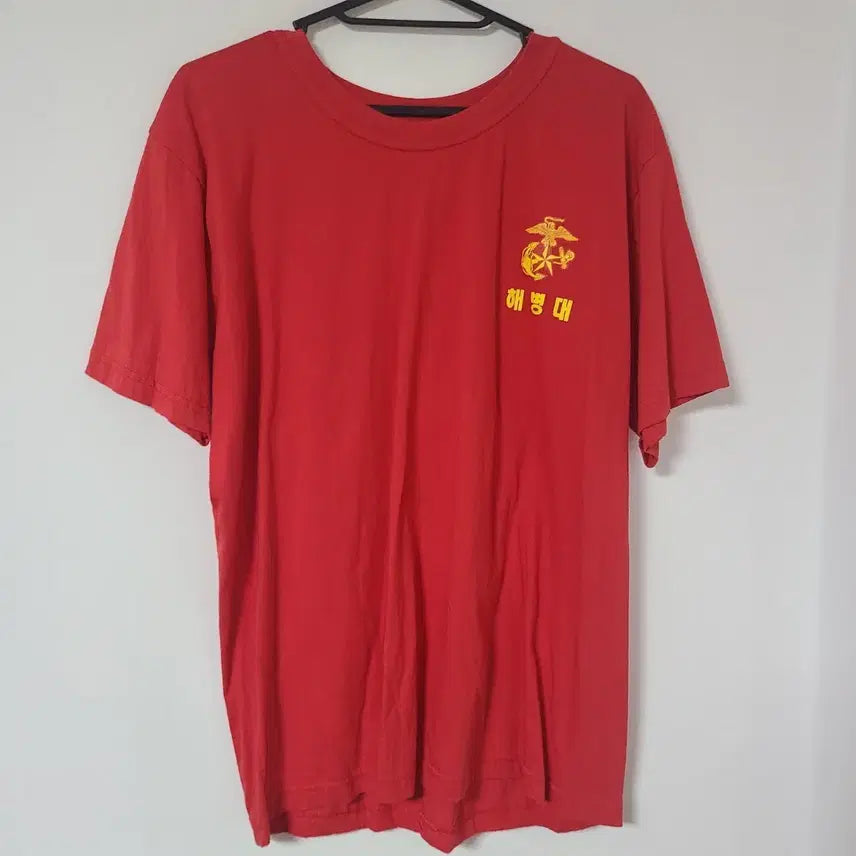 [BUNJANG] ROK Marine Corps Red Short-Sleeve T-Shirt Size 100 / 해병대 빨간색 반팔 티셔츠100