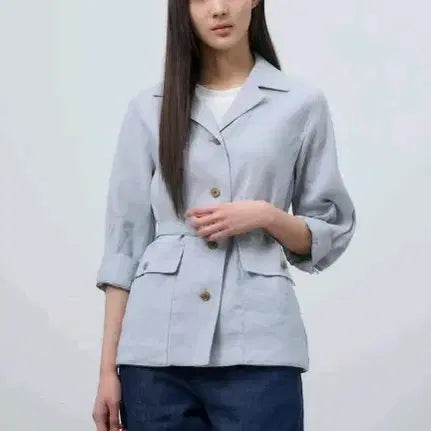 [BUNJANG] Beanpole Ladies Linen Blend Belted 7/10 Sleeve Casual Jacket / 빈폴레이디스 리넨 캐쥬얼 벨티드 7부 자켓