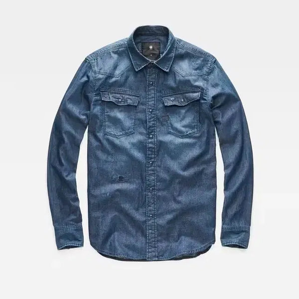 [BUNJANG] S Damage Western Denim Shirt / S 지스타로우 3301 데미지 웨스턴 데님 셔츠 청남방