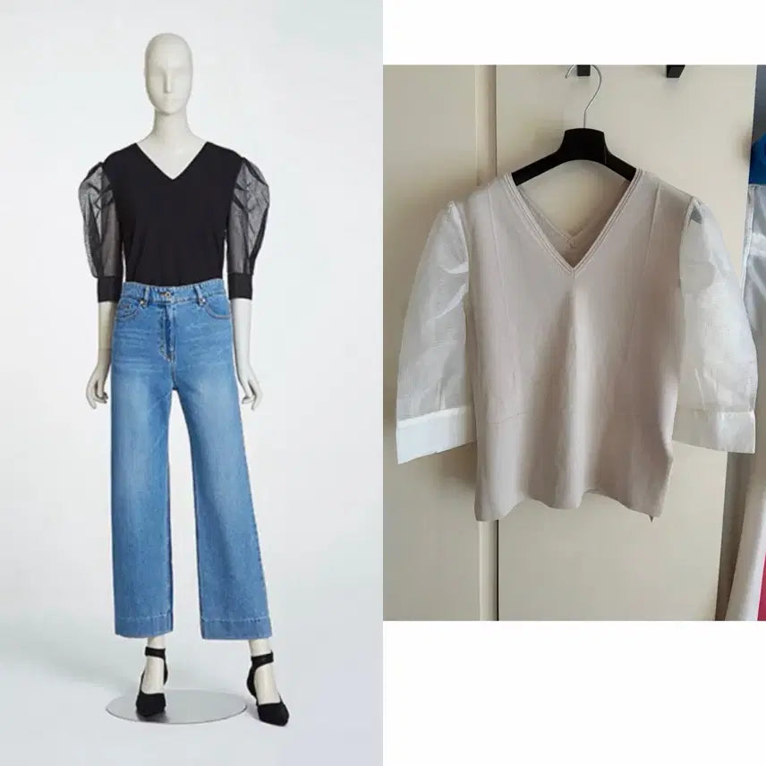 [BUNJANG] System Organza Sleeve Summer Knit Top / 새상품급/드라이(0)/시스템 오간자슬리브 썸머니트F