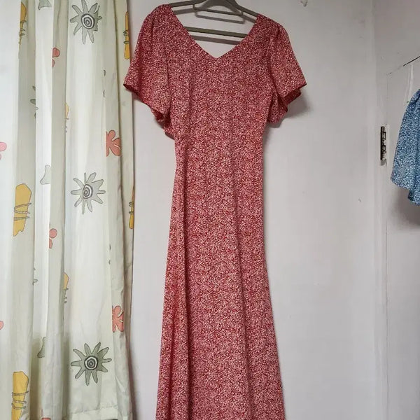 [BUNJANG] Red Floral Print Long Maxi Dress / 휴양지 원피스 레드 잔꽃무늬 롱 원피스F