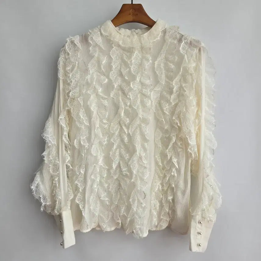 [BUNJANG] JS New York Ivory Lace Ruffle Blouse / 0608 JS뉴욕 아이보리 레이스 러플 블라우스 F