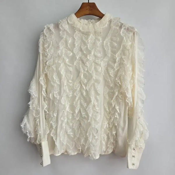 [BUNJANG] JS New York Ivory Lace Ruffle Blouse / 0608 JS뉴욕 아이보리 레이스 러플 블라우스 F