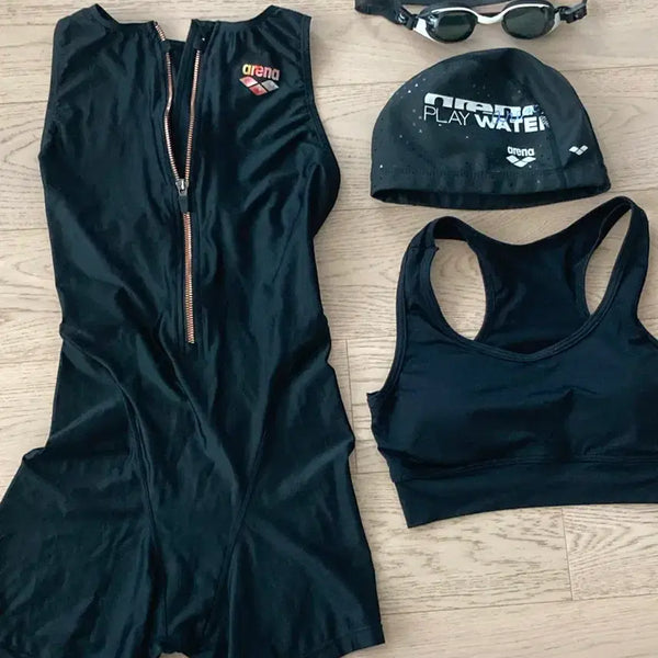[BUNJANG] Arena Swimwear Bra Top, Cap, and Goggles Set / 아레나 수영복/브라탑/수모/수경 세트