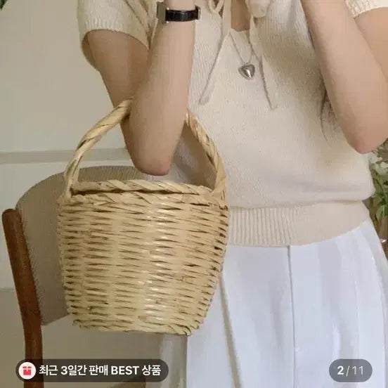 [BUNJANG] Miel Summer Knit T-shirt - Cream / 미엘 여름 반팔 니트 - 크림