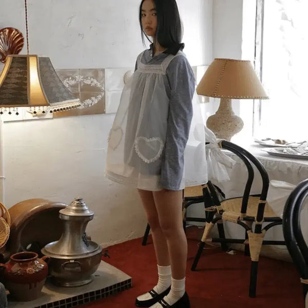 [BUNJANG] Freckle Heart Pocket Lace Organza Dress / 프레클 하트 포켓 레이스 오간자 드레스
