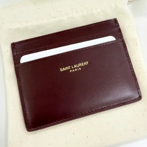 [BUNJANG] Saint Laurent Slim Cardholder Burgundy Leather Gold Logo / 정품새 상품 (미사용) 생로랑 카드지갑 / 버건디 컬러 / 슬림 카드홀더