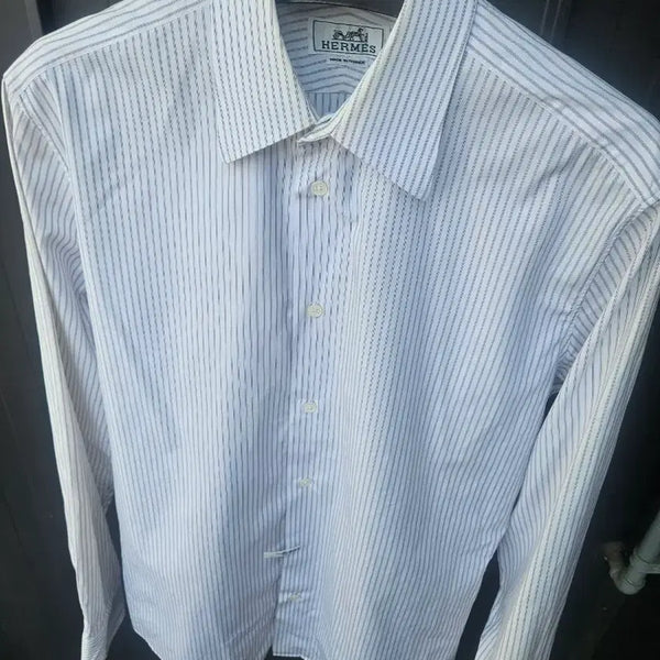 [BUNJANG] Hermès Genuine Silver Button Logo Stripe Shirt / 100 ~103 에르메스 정품 은장버튼 로고 스트라이프 셔츠