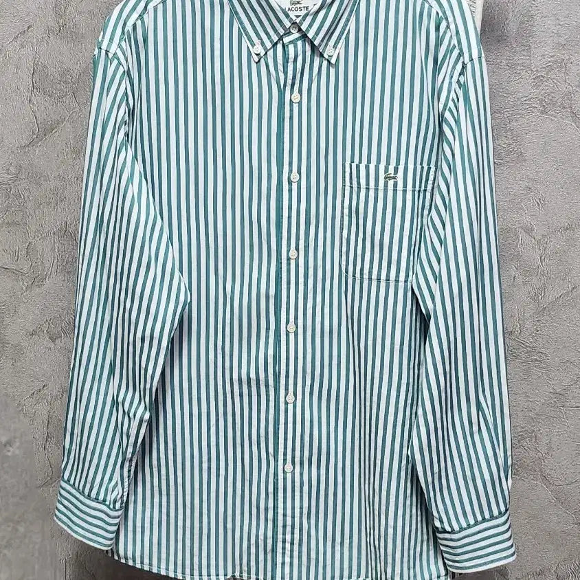 [BUNJANG] Lacoste Green Striped Shirt / 라코스테 녹색 스트라이프 셔츠